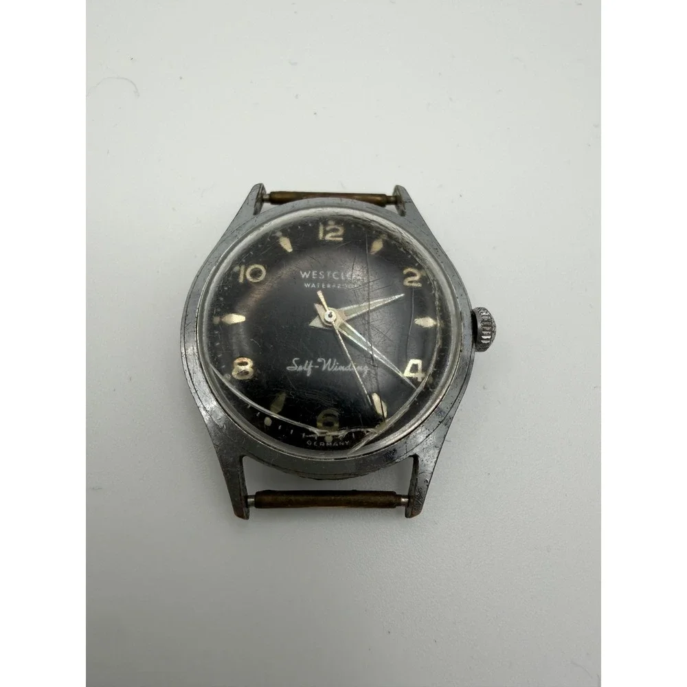 Vintage Westclox Self-Winding Watch 781 Black Dial Germany For Parts Repair
